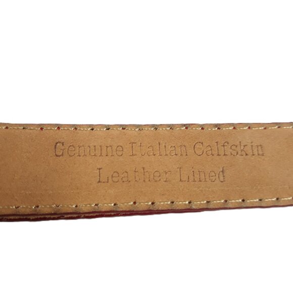 Red Calfskin Leather Snake Print Hook & Loop Adjustable Belt S Boho Office - Picture 4 of 4